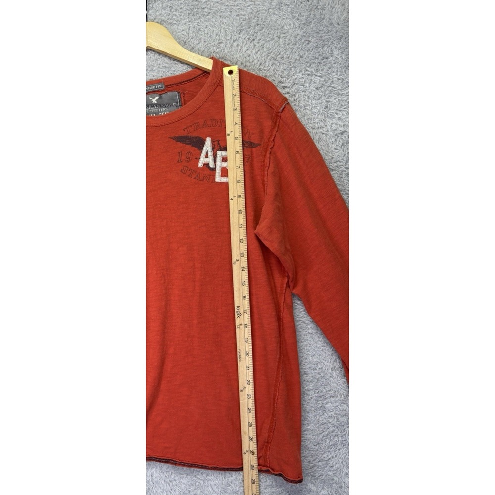 Y2K American Eagle Outfitters Mens‎ XL Long Sleeve Shirt Orange Distressed - Picture 5 of 10
